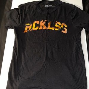 Mens Young & Reckless T-shirt, color- black with camo writing, SIZE SMALL